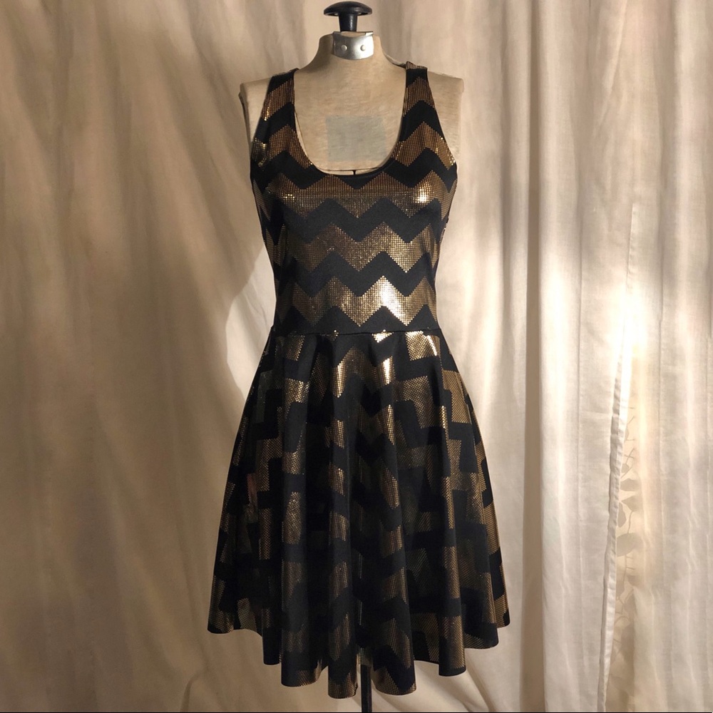 Gold ZigZag Skater Dress